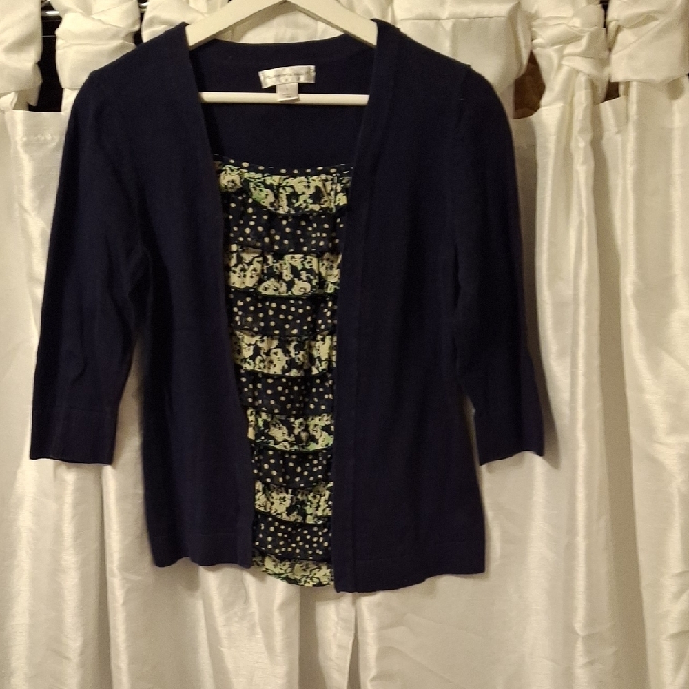 Christopher & Banks Navy Cardigan with Floral Accents S